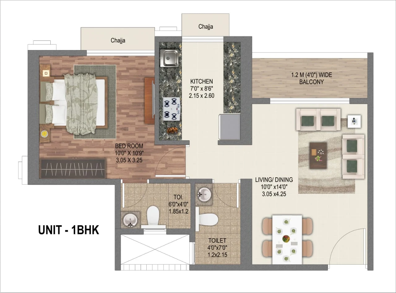 1 BHK floor plan at Sai World Dreams, Dombivli East