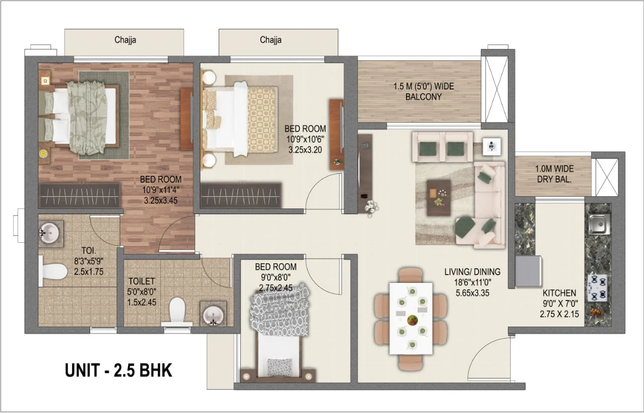 2.5 BHK floor plan at Sai World Dreams, Dombivli East