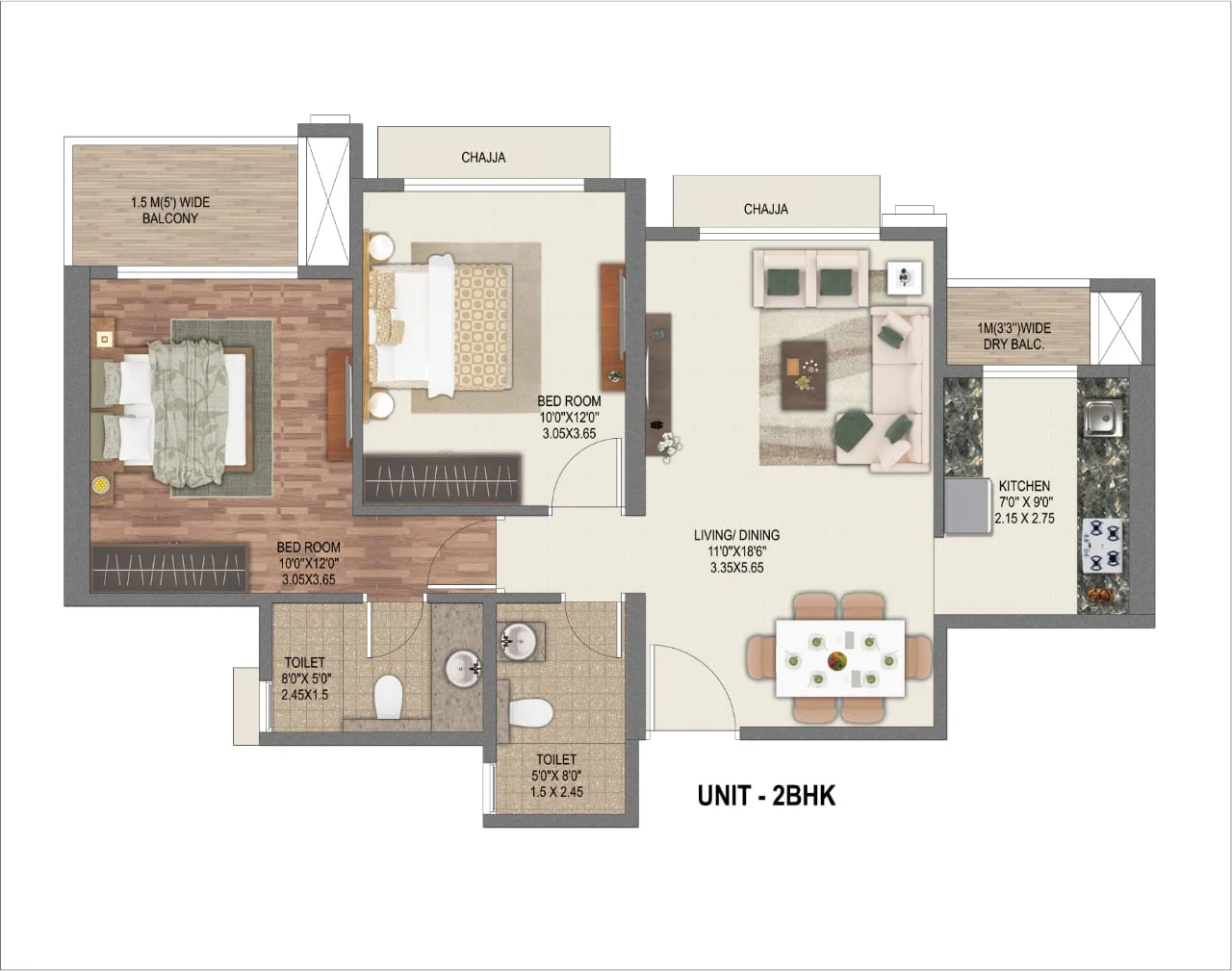 2 BHK floor plan at Sai World Dreams, Dombivli East