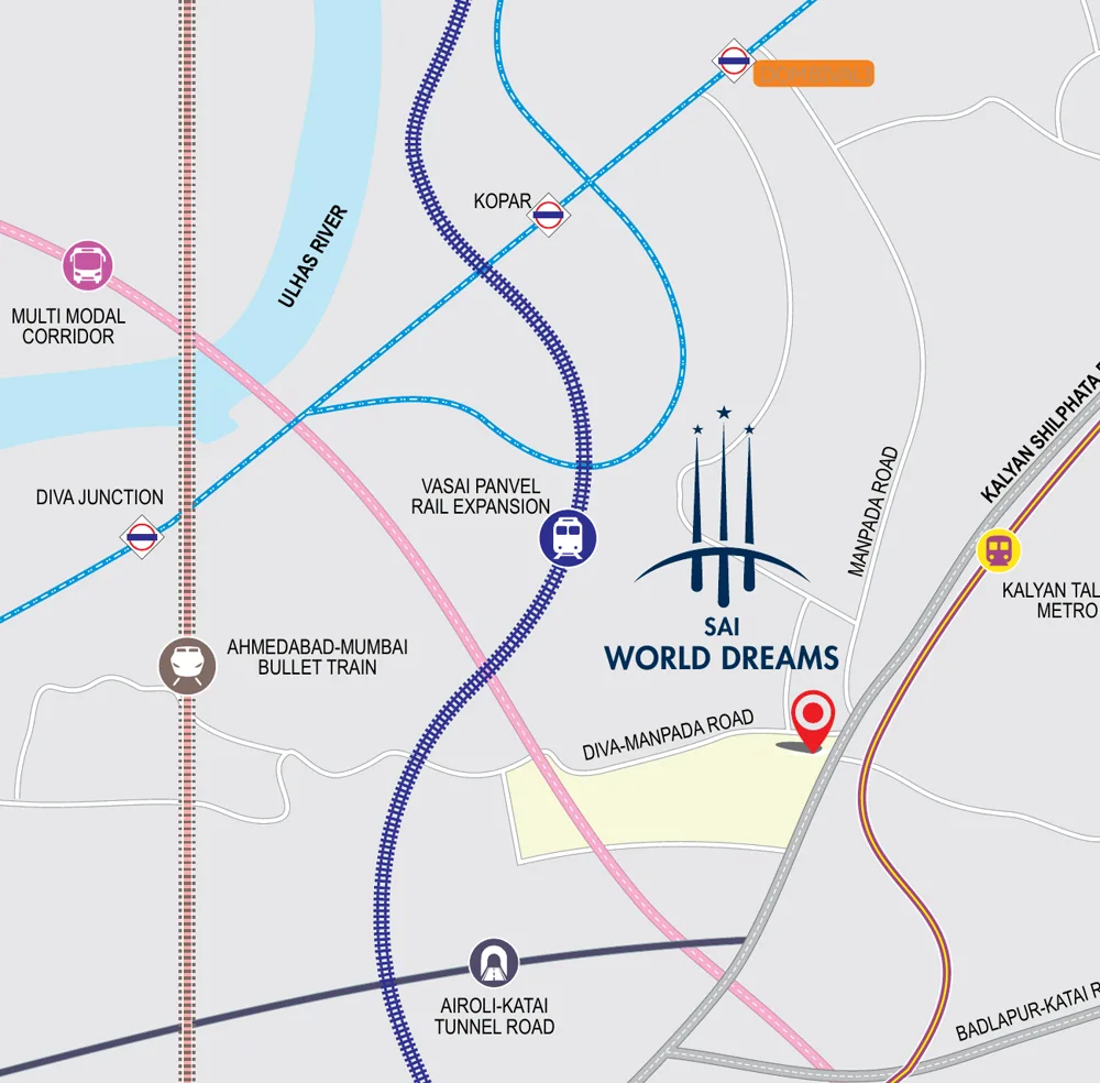 Sai World Dreams location map on Kalyan Shil Road, Dombivli East