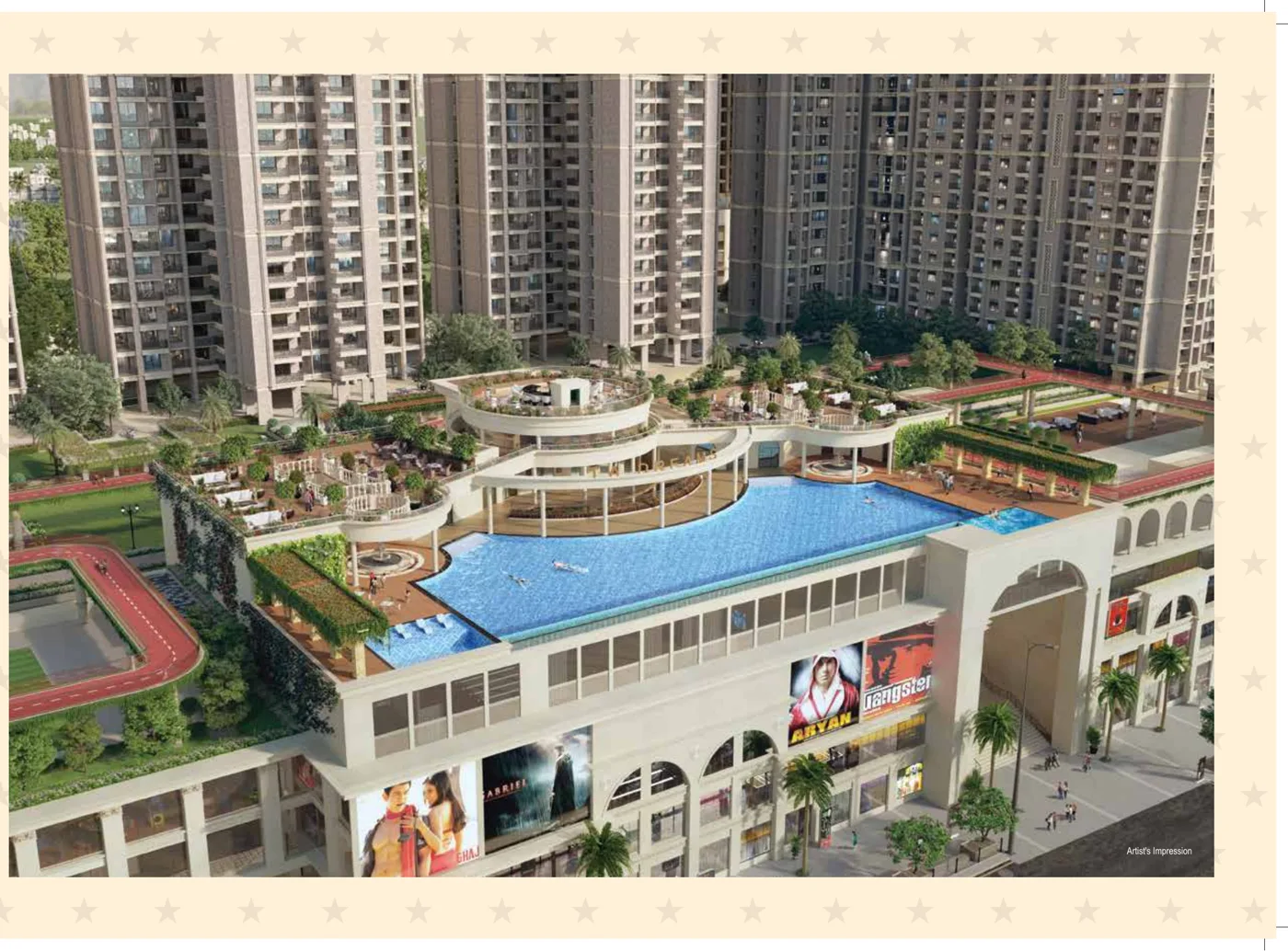 Podium pool and clubhouse aerial at Sai World Dreams